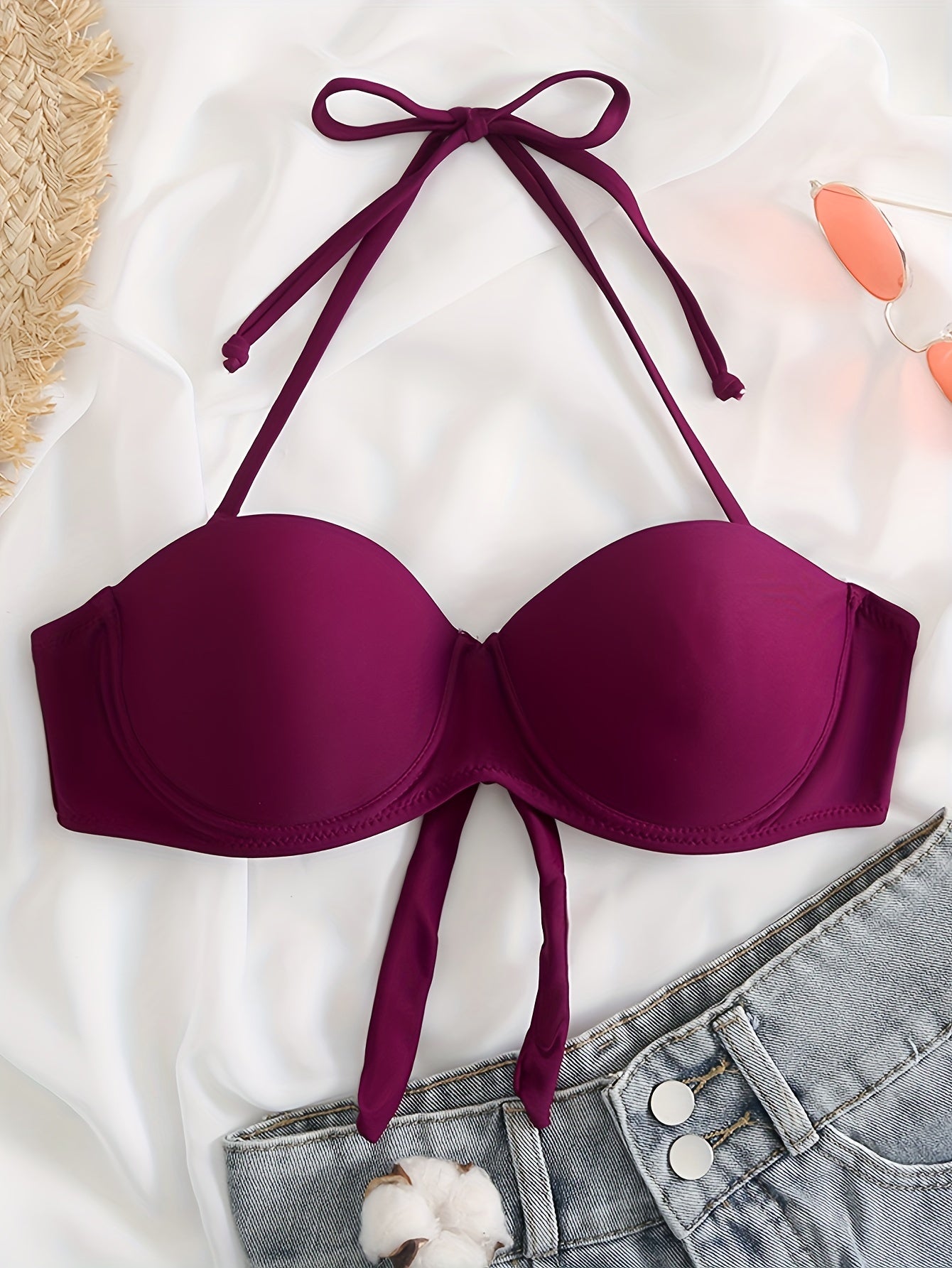 Tie Neck Push Up Bikini Top Backless Sexy Swimsuit Bra
