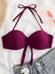 Tie Neck Push Up Bikini Top Backless Sexy Swimsuit Bra