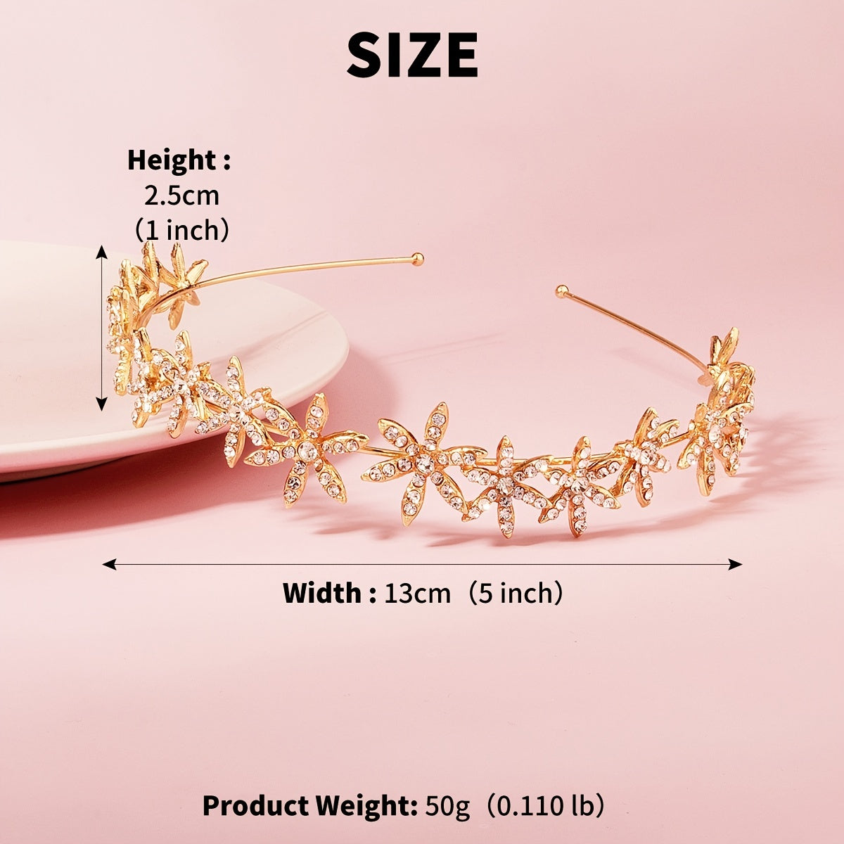 Rhinestone Crystal Tiara Crown for Women - Rose Golden