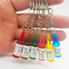 Cartoon Resin Beer Wine Bottle Keychain Pendant
