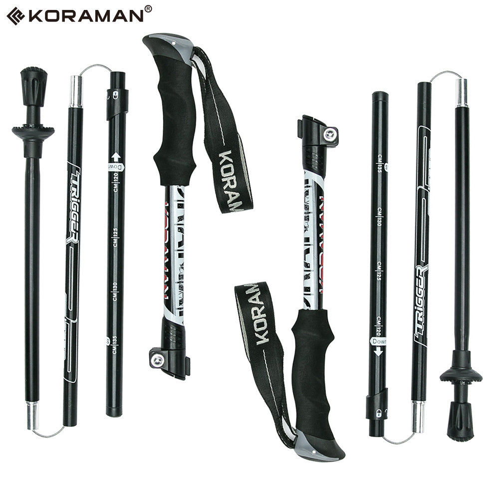 KORAMAN 1pair Collapsible Trekking Poles 37 43 Adjustable Lightweight Quick Lock