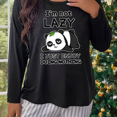 Women's Panda Print Long Sleeve Pajama Tee