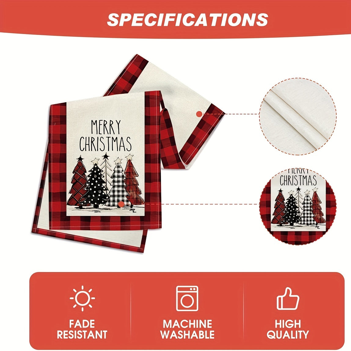Plaid Christmas Tree Linen Table Runner