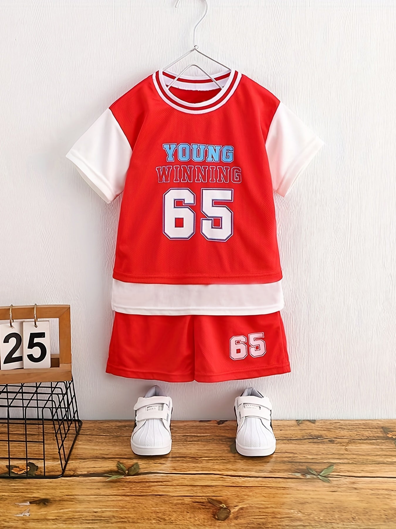 Boys Casual Outfit Round Neck T shirt & Shorts Set, Size 65
