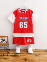 Boys Casual Outfit Round Neck T shirt & Shorts Set, Size 65