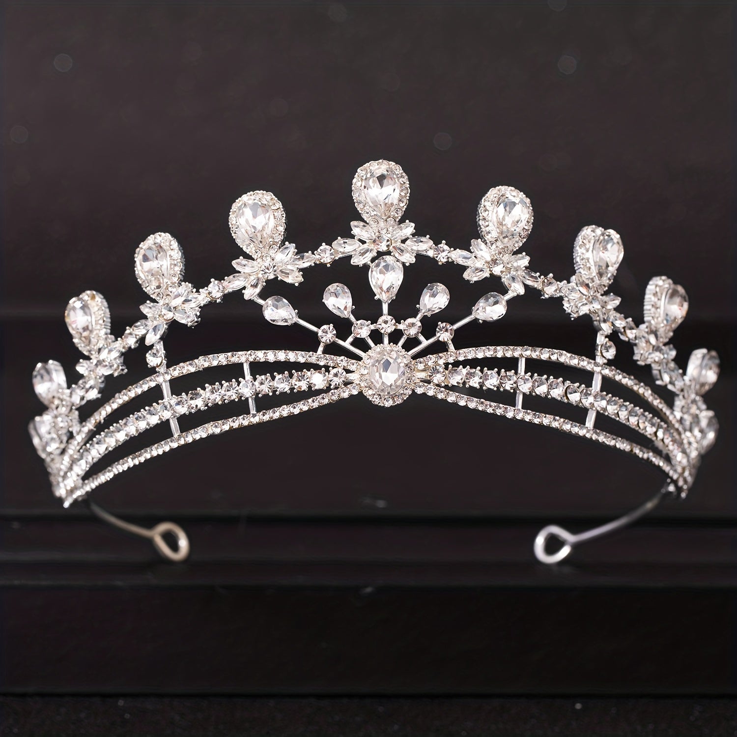 Silvery Crystal Queen Crown Tiara Rhinestone Wedding Tiaras Women Prom Crowns