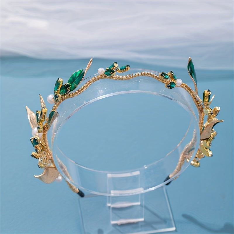 Girls Green Rhinestone Pearl Hair Hoop Dress Accessory