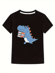 Dino Print Letter Graphic Short Sleeve Crew Neck Tops T shirt For Kids