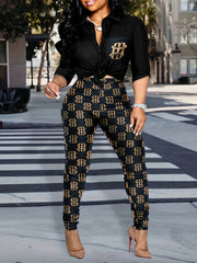 Geometric Print Shirt & Leggings Outfit Set