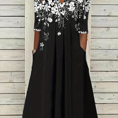 Floral Print Notched Neck Midi Dress Women's Clothing