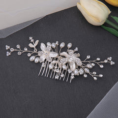 Leaf Bridal Hair Comb Faux Pearl Crystal Headpiece