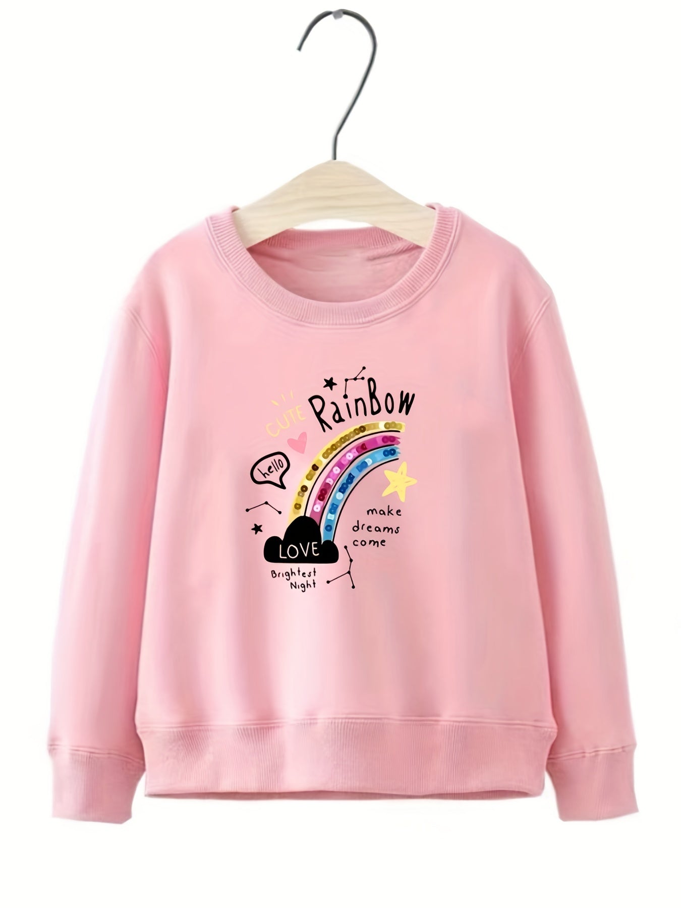 Girls Star Rainbow Graphic Crew Neck Sweatshirt Top