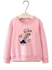 Girls Star Rainbow Graphic Crew Neck Sweatshirt Top