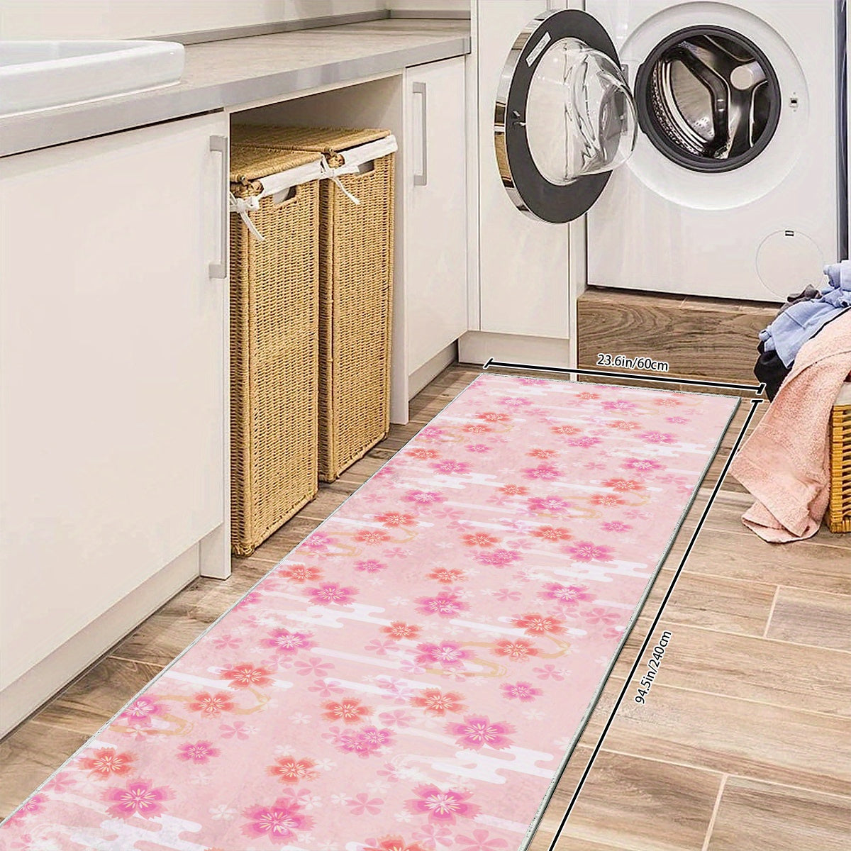 2x10ft Spring Pink Cherry Blossoms Rug Hand Washable Polyester Mat