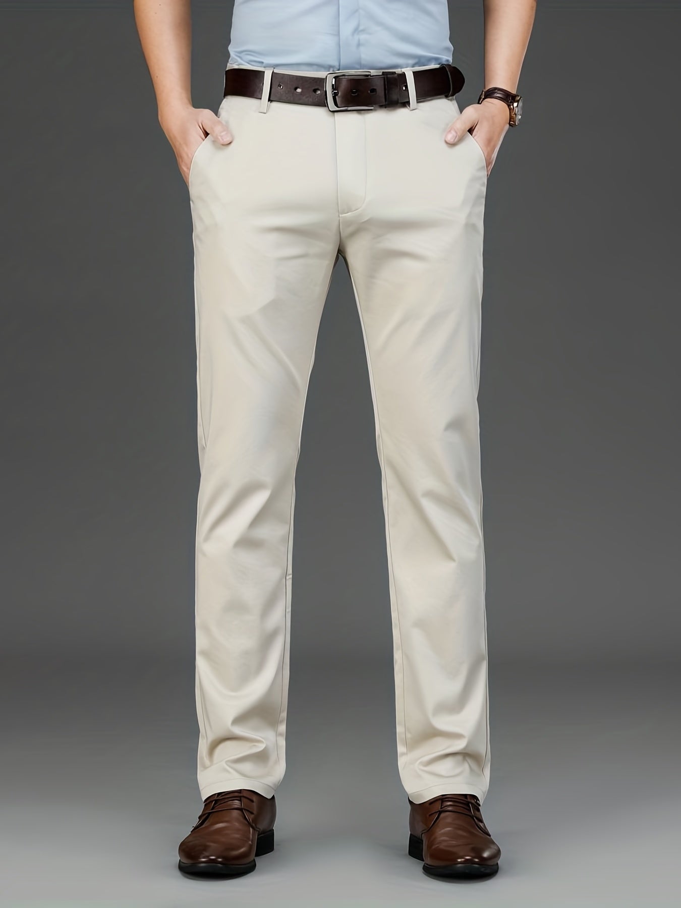 Men's Solid Mid Stretch Dress Pants Spring Summer Business
