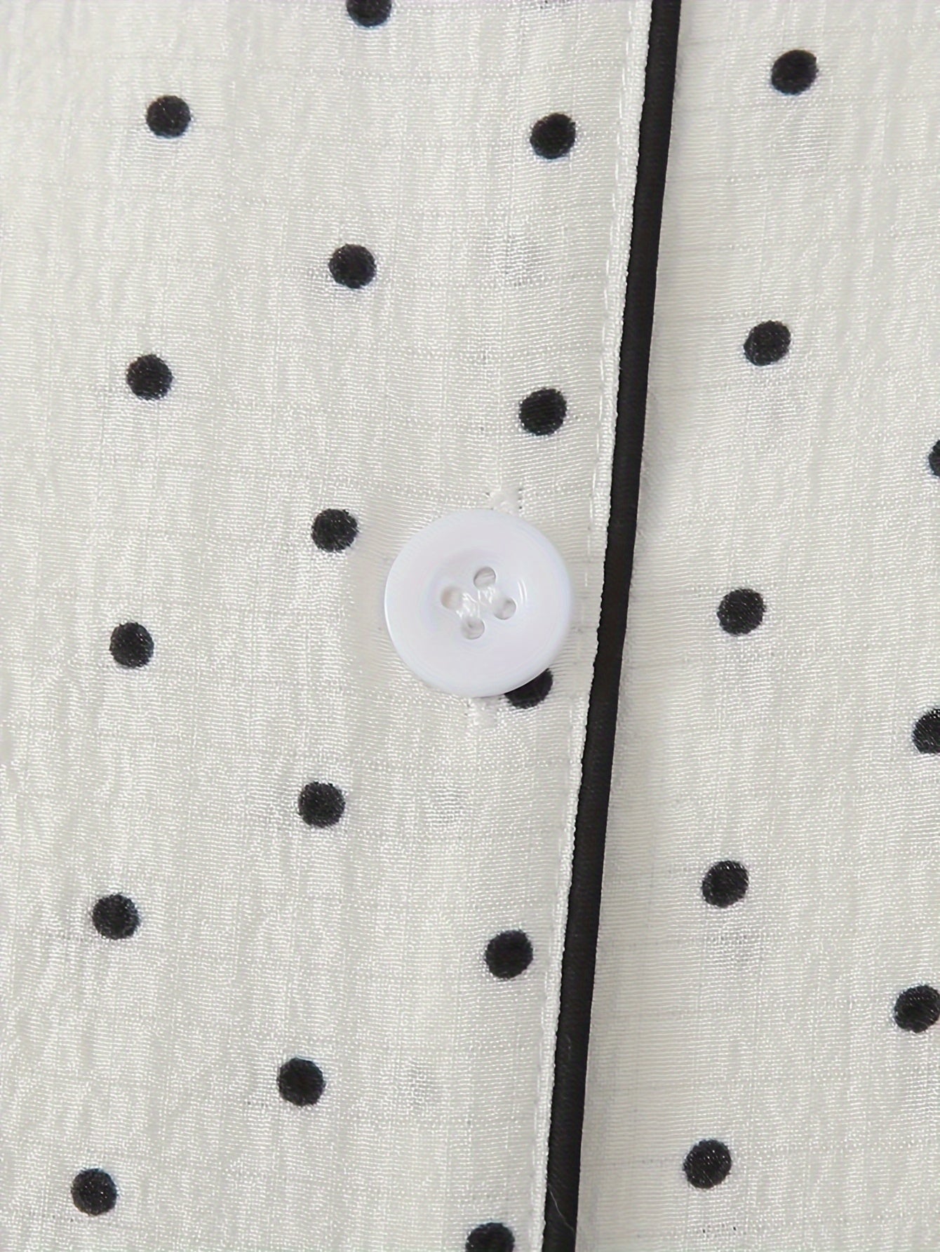 Polka Dot Print Pajama Set Short Sleeve Buttons Top & Elastic Waistband Pants