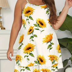 Sunflower Print Ruffle Trim Cami Sleep Dress
