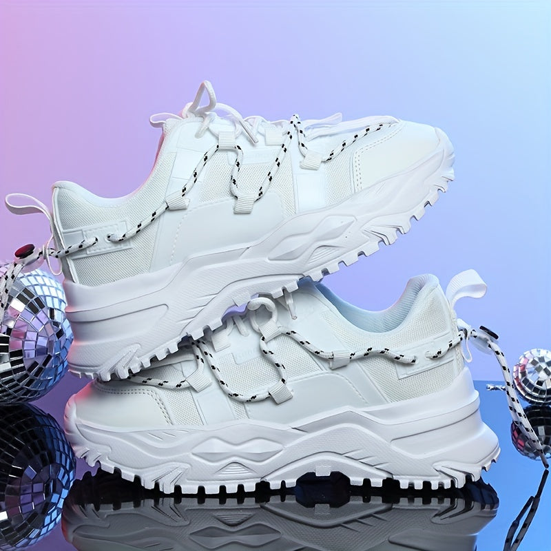 Women's Mesh Panel Platform Sneakers Lace Up Sporty Shoes