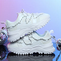 Women's Mesh Panel Platform Sneakers Lace Up Sporty Shoes