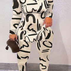 Sexy Graffiti Print One Shoulder Tunic Top & Leggings Set