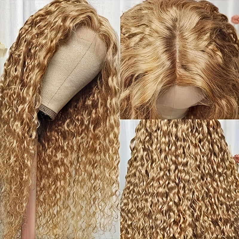 30 32 Long Inch Honey Blonde Deep Weave Curly Human Hair Wig