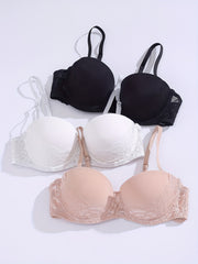 3pcs Lace Push Up Bras Comfy Balconette Bra