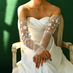 Sheer Bridal Gloves with Floral Embellishments Long Sleeve