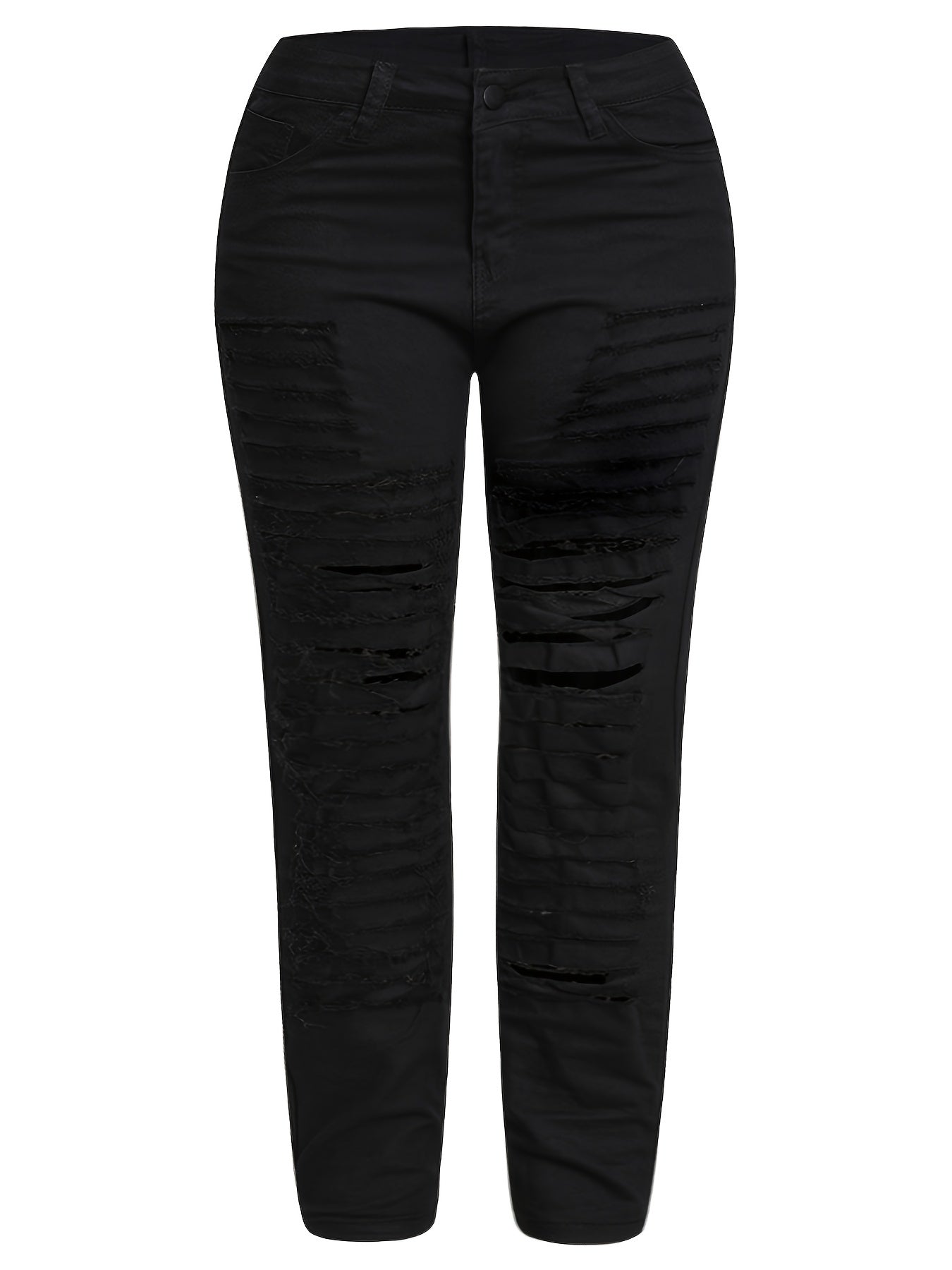 Destroyed Legs Curvy Skinny Jeans High Waist Stretchy Denim Pants