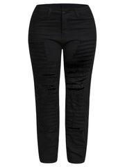 Destroyed Legs Curvy Skinny Jeans High Waist Stretchy Denim Pants