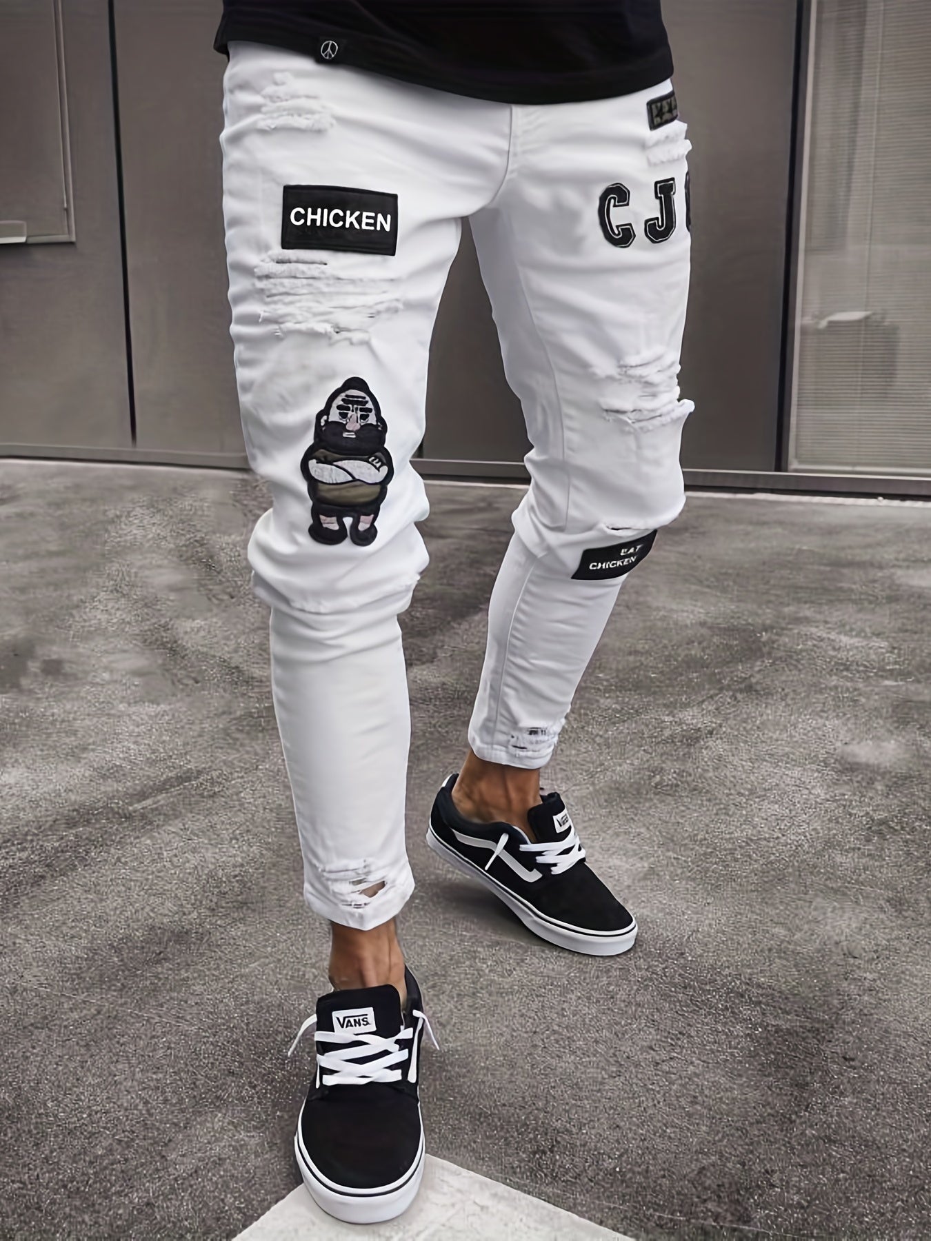 Men's Slim Fit Ripped Jeans Casual Street Style Distressed Denim Pants