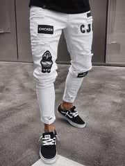 Men's Slim Fit Ripped Jeans Casual Street Style Distressed Denim Pants