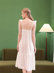 Solid Lounge Dress V Neck Backless Princess Sleepwear
