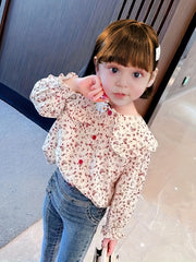 Kid Teen Girls Ruffles Floral Shirt & Button Down Collared Blouse