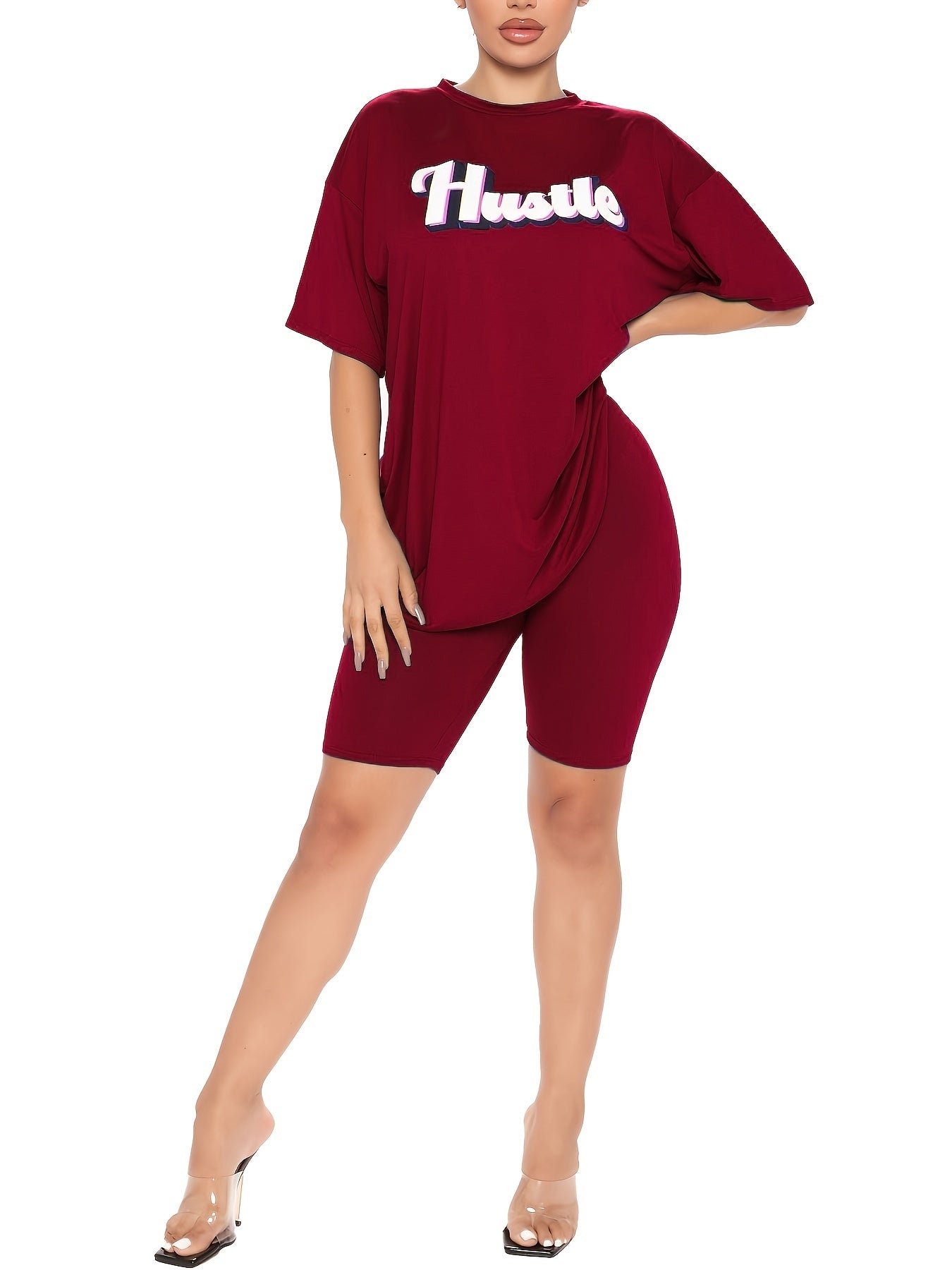 Hustle Print Short Sleeve T-shirt & Biker Shorts Set