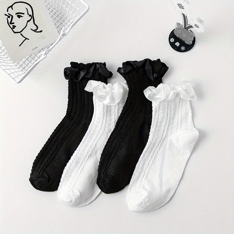 4 Pairs Textured Ruffle Socks Women's Stockings