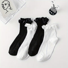 4 Pairs Textured Ruffle Socks Women's Stockings