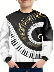 Teens Piano Music Notes 3D Print Sweatshirt Kids Casual Pullover
