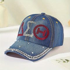 Rhinestone Decor Baseball Cap Denim Sunshade Dad Hat Casual Sun Hats