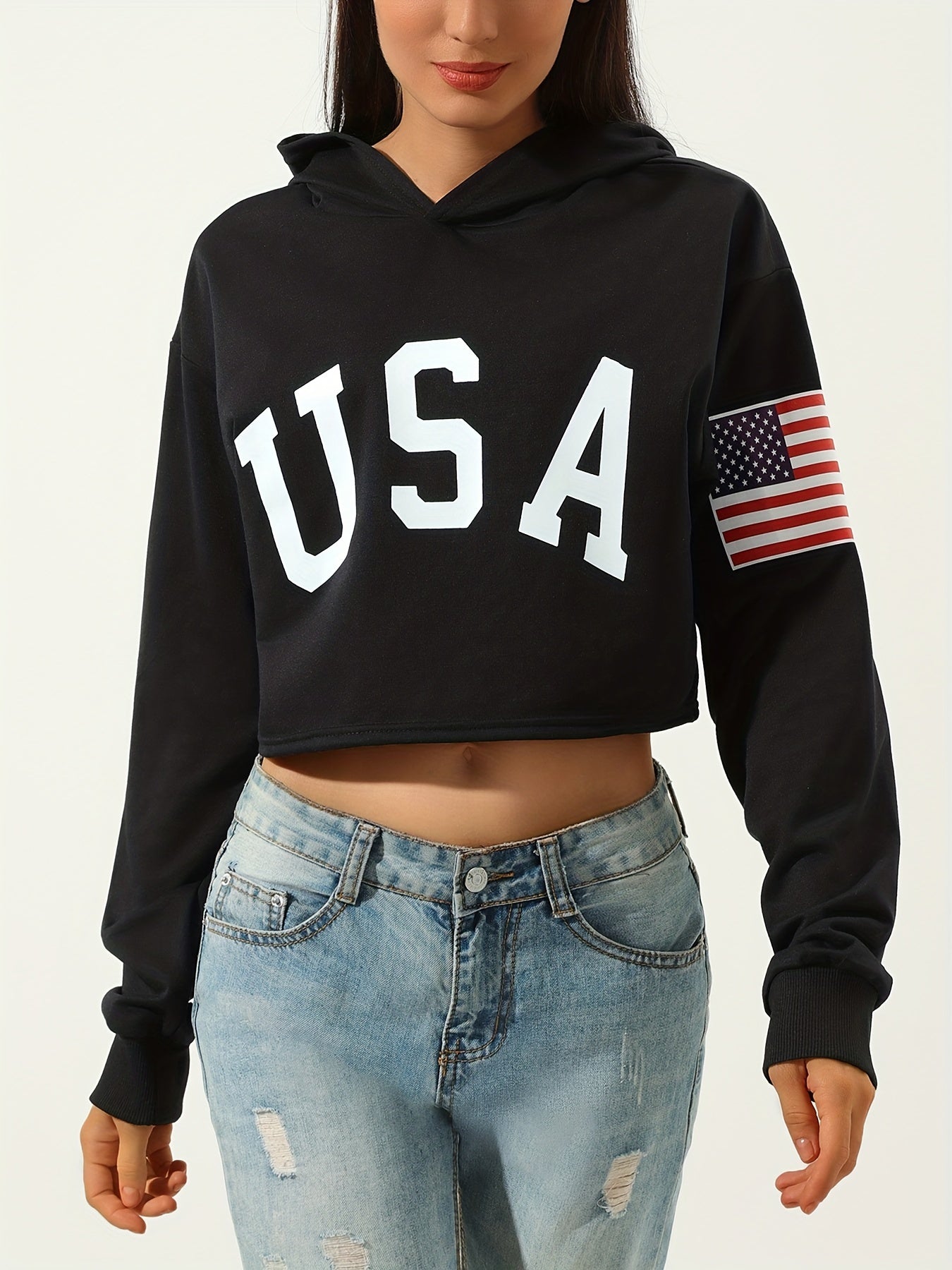 Women's American Flag Graphic Sweatshirt Long Sleeve Round Neck