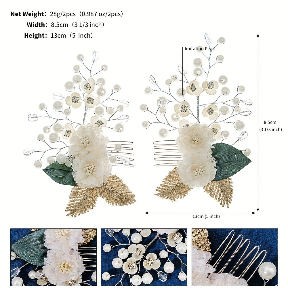 Bridal Hair Comb Faux Pearl Fabric Flower Wedding Headwear