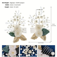 Bridal Hair Comb Faux Pearl Fabric Flower Wedding Headwear