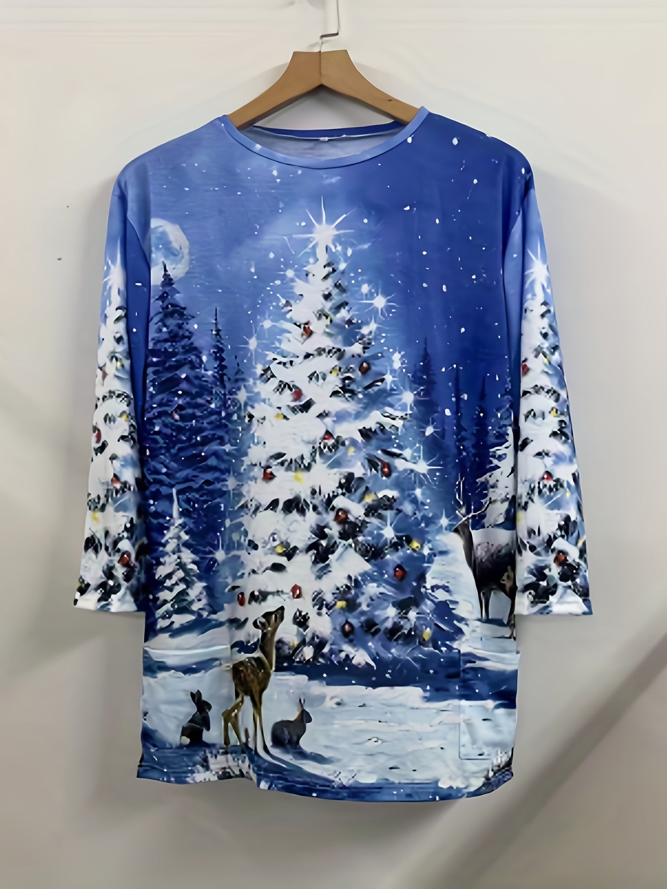Christmas Dress Women's Plus Christmas Tree & Reindeer Print Dress