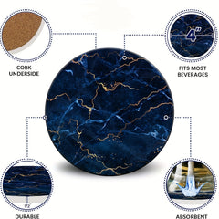 Marble Print Coasters w/ Holder Golden Cup Mats Insulated Drinkware Accessories