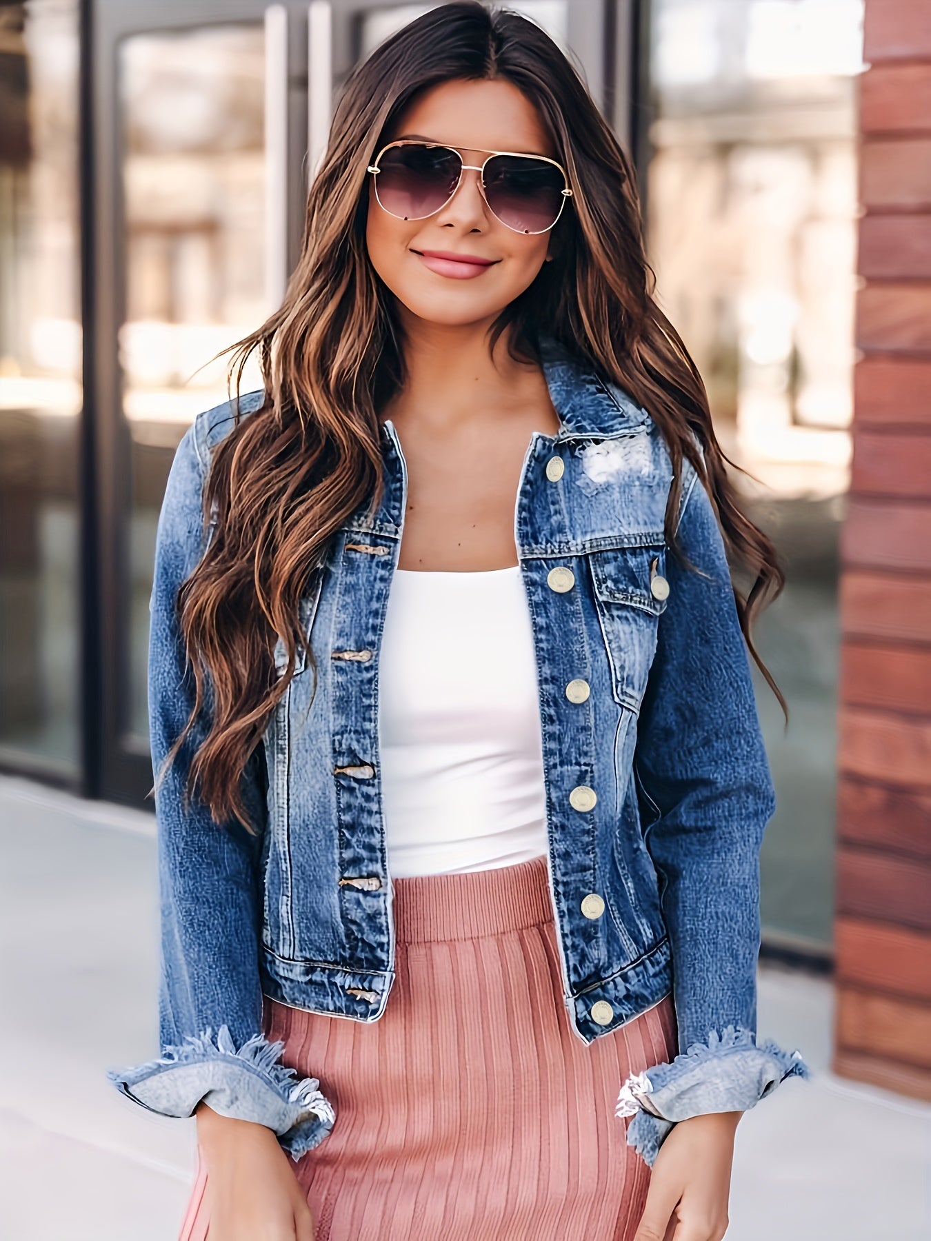 Ripped Holes Denim Jackets Long Sleeves Distressed