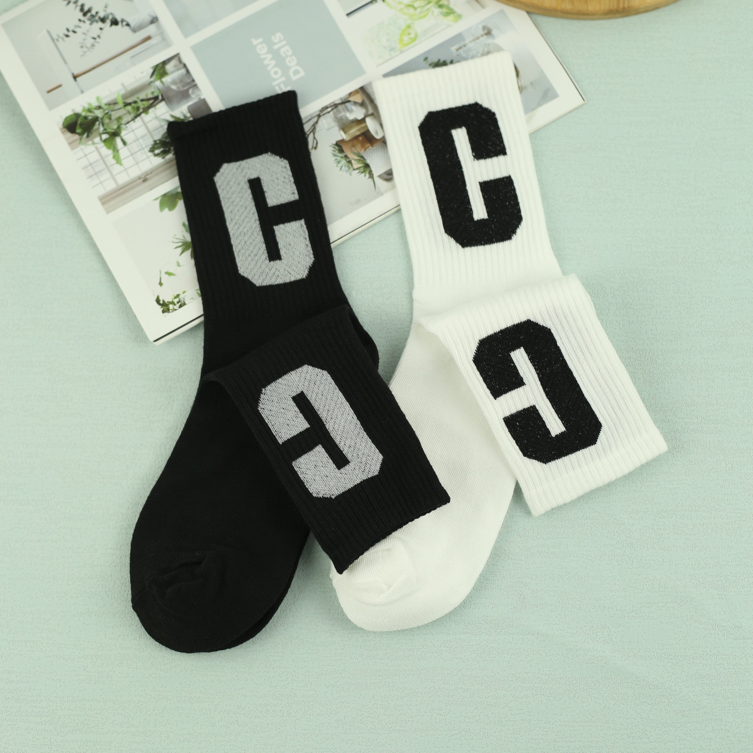 Men's Letter C Pattern Crew Socks, Breathable Casual Street Style Socks