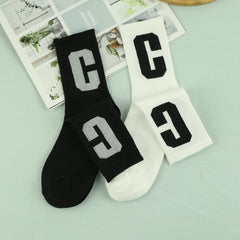 Men's Letter C Pattern Crew Socks, Breathable Casual Street Style Socks