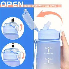 1000ml Sports Water Bottle with Straw Gradient Design Time Marker