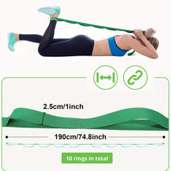 Yoga Stretching Strap with 10 Loops and Workout Guide