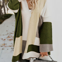 Colorblock Ribbed Long Sleeve Open Front Cardigan