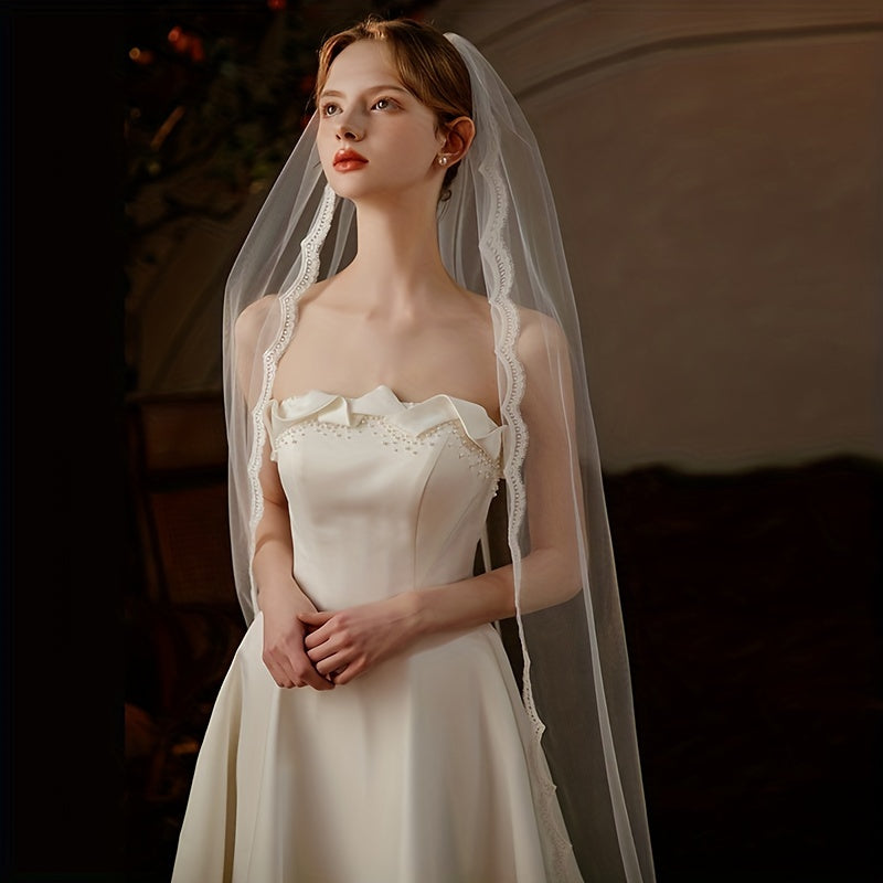 Single Layer Lace Mesh Veil with Comb for Bride